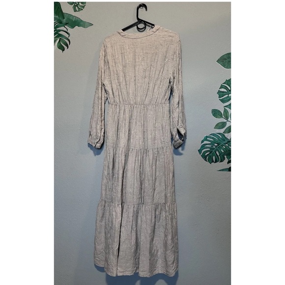 ZARA WOMAN GRAY EMBROIDERED TIERED MIDI DRESS - Picture 6 of 10